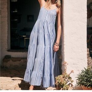 Sezane Robe Ama Blue and White Striped Maxi Dress Size 40 Good Condition